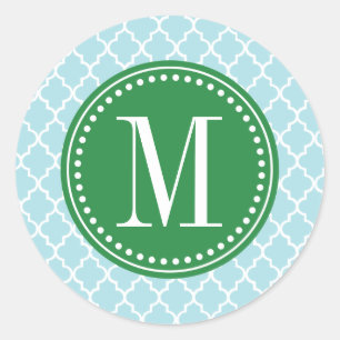 Baby Blue Moroccan Tiles Lattice Personalised Classic Round Sticker