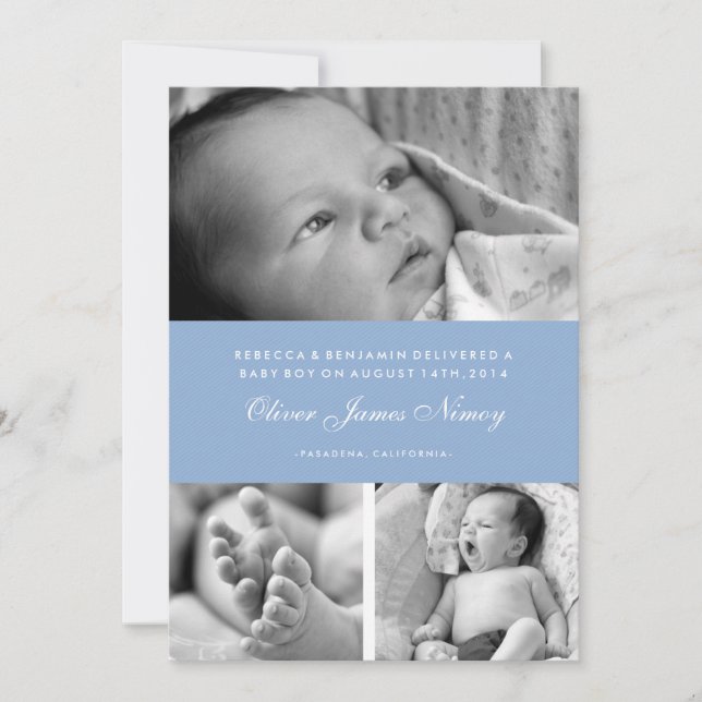 Baby Blue Multiple Photo Birth Announcement (Front)