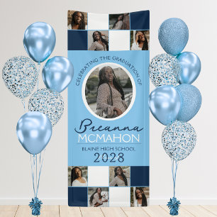 Baby Blue & Navy 9 Photo Collage Graduation Vinyl Banner