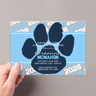 Baby Blue & Navy Blue Graduation Pawprint Frosted Acrylic Invitations