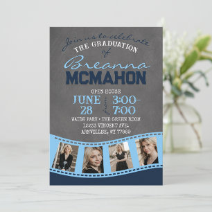 Baby Blue & Navy Chalkboard Filmstrip Graduation Invitation