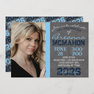 Baby Blue & Navy Chalkboard Graduation Invitation