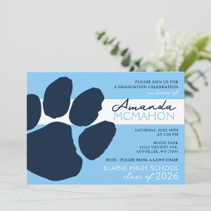 Baby Blue & Navy Elegant Pawprint (Photo Back) Invitation