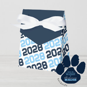 Baby Blue & Navy Grad Thank You Pawprint Back Gift Favour Box