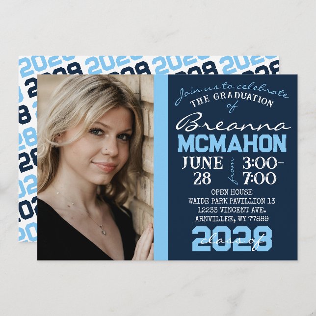 Baby Blue & Navy Graduation Photo Invitation (Creator Uploaded)