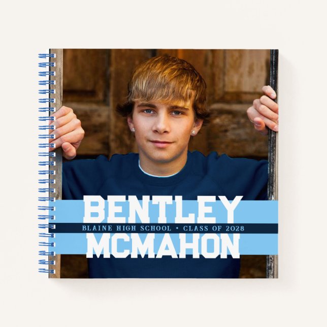 Baby Blue & Navy Photo Graduation Guestbook Notebook (Front)