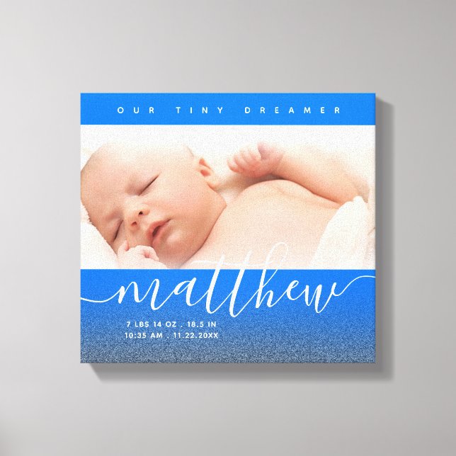 Baby Blue Newborn Baby Photo Glitter Canvas Print (Front)