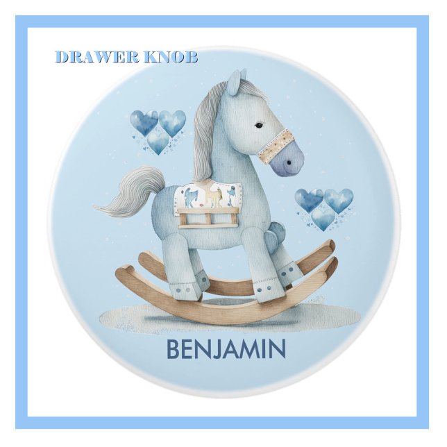 Baby Blue Nursery Rocking Horse Name Drawer Ceramic Knob (Creator Uploaded)