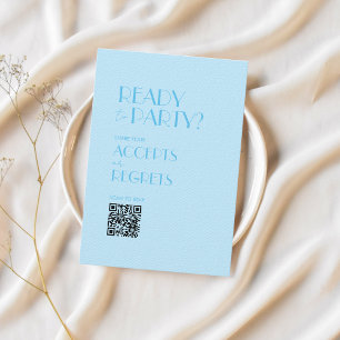 Baby Blue Ocean Bold Wedding QR code RSVP card