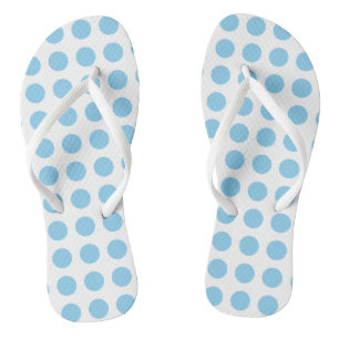 Baby blue on White Large Horizontal Polka Dots Flip Flops