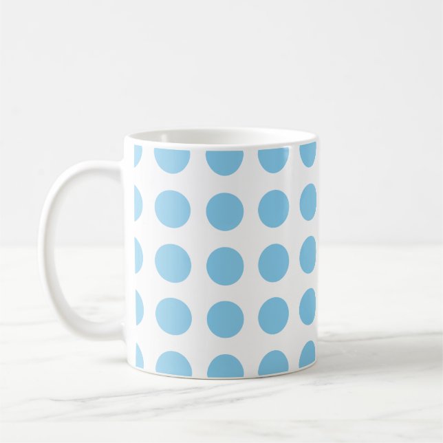 Baby Blue on White Large Size Horiz. Polka Dots  Coffee Mug (Left)