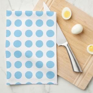 Baby Blue on White Large Size Horiz. Polka Dots Tea Towel