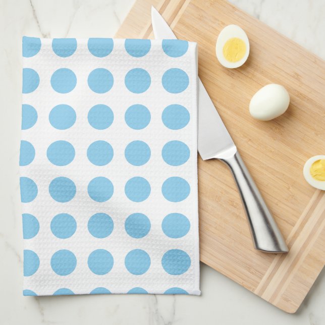 Baby Blue on White Large Size Horiz. Polka Dots Tea Towel (Quarter Fold)