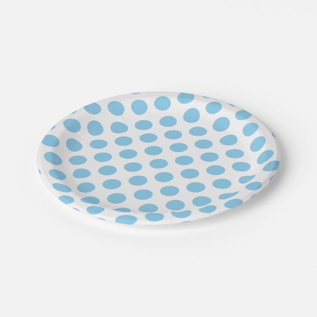 Baby Blue on White Large Size Polka Dots Paper Plate (Angled)