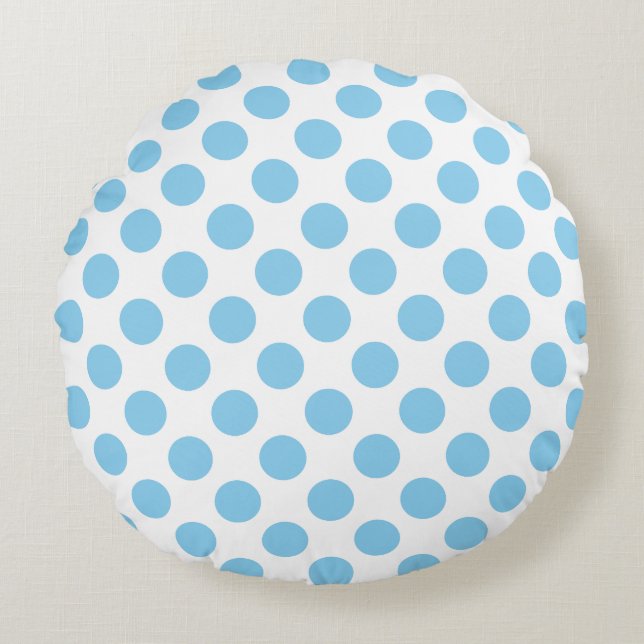 Baby Blue on White Large Size Polka Dots Round Cushion (Front)