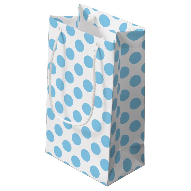 Baby Blue on White Large Size Polka Dots Small Gift Bag (Back Angled)