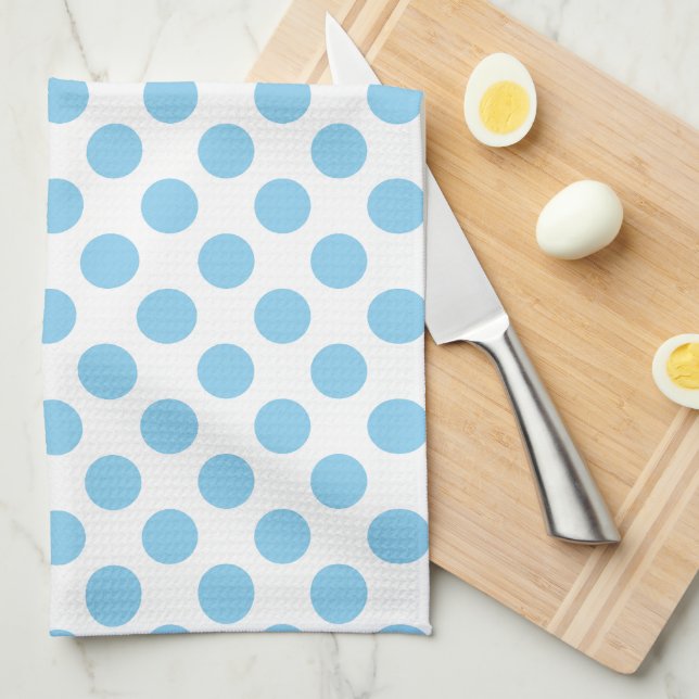 Baby Blue on White Large Size Polka Dots Tea Towel (Quarter Fold)