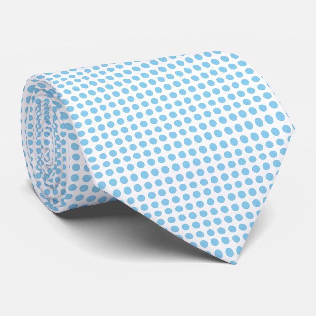 Baby Blue on White Medium Horizontal Polka Dots Tie (Rolled)