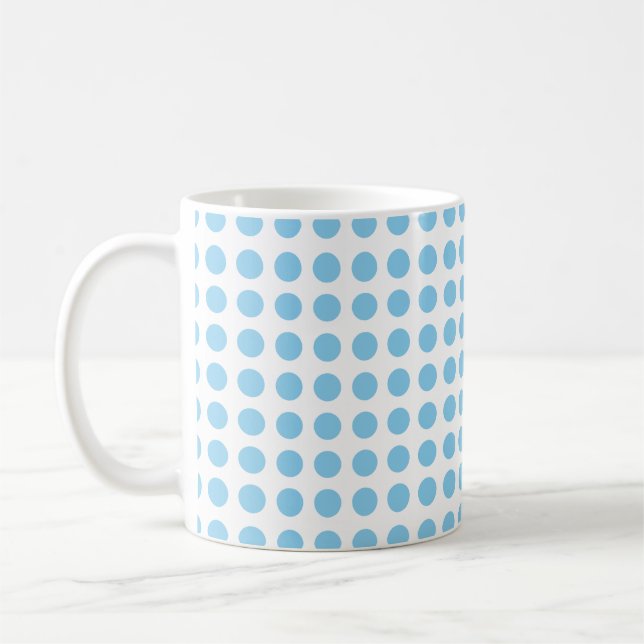 Baby Blue on White Medium Size Horiz. Polka Dots  Coffee Mug (Left)