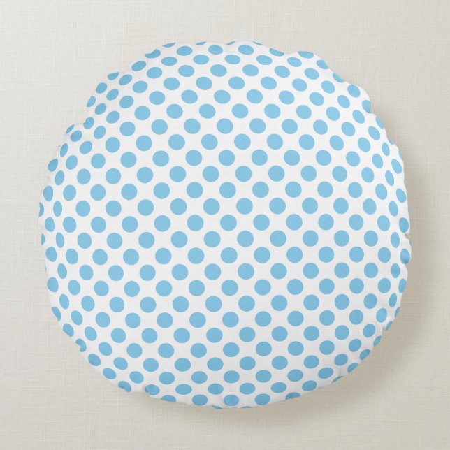 Baby Blue on White Medium Size Polka Dots Round Cushion (Front)