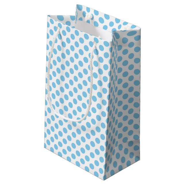 Baby Blue on White Medium Size Polka Dots Small Gift Bag (Back Angled)