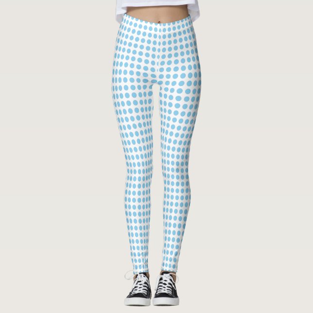 Baby Blue on White Small Size Horiz. Polka Dots Leggings (Front)