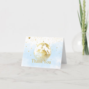 Baby Blue Over the Moon and Stars Celestial Gold Thank You Card