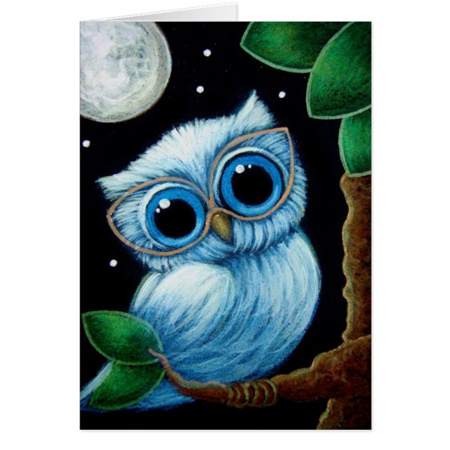 BABY BLUE OWL with EYEGLASSES CARD (Front)