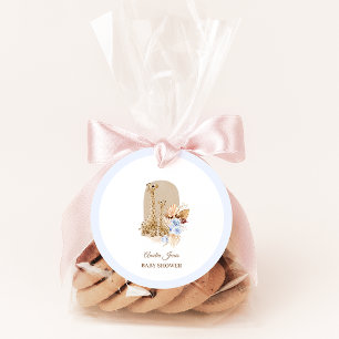 Baby Blue Pampas Grass Giraffe Baby Shower Favour Tags