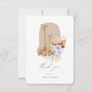 Baby Blue Pampas Grass Giraffe Baby Shower  Thank You Card