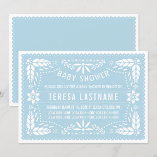 Baby blue papel picado Mexican baby boy shower Invitation