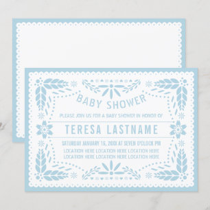 Baby blue papel picado Mexican baby boy shower Invitation