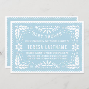 Baby blue papel picado  Mexican baby shower Invitation