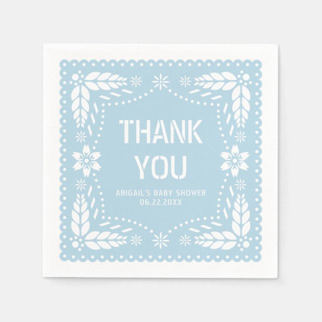 Baby blue papel picado Thank You Baby Boy Shower Napkin (Front)