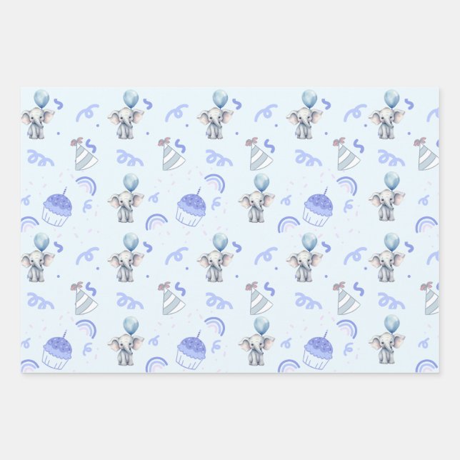 Baby Blue Party Wrapping Paper (set of 3 sheets) (Front 3)