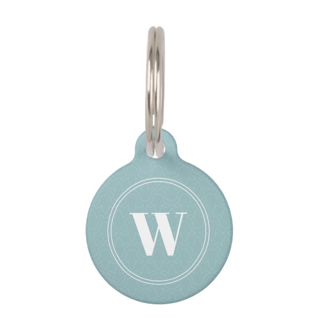 Baby blue pastel modern round monogram pet tag (Front)