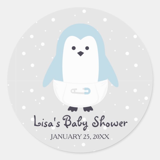 Baby Blue Penguin Baby Shower Sticker (Front)