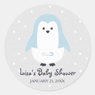 Baby Blue Penguin Baby Shower Sticker