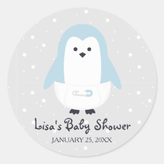 Baby Blue Penguin Baby Shower Sticker