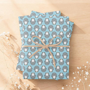 Baby Blue Penguin Pattern Wrapping Paper