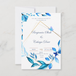 baby blue petal and white simple wedding invitatio