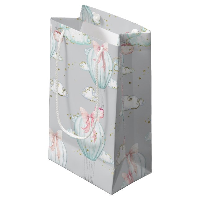 Baby Blue & Pink Hot Air Balloons Small Gift Bag (Front Angled)