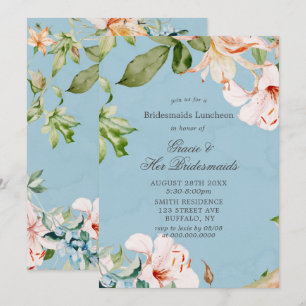 Baby Blue Pink Lily Bridesmaids Luncheon Invites