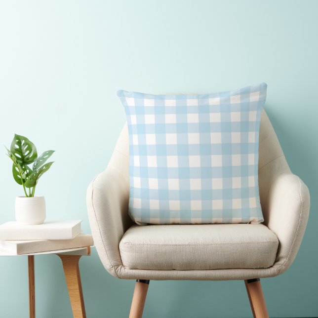 Baby Blue Plaid 20x20 Throw Pillow (Chair)