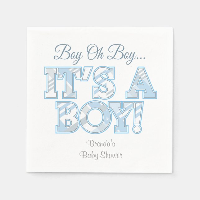 Baby Blue Plaid Baby Shower Napkins (Front)