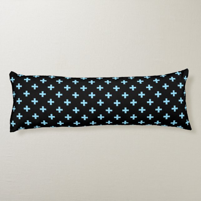 Baby blue polka crosses on black body cushion (Back)