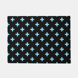 Baby blue polka crosses on black doormat