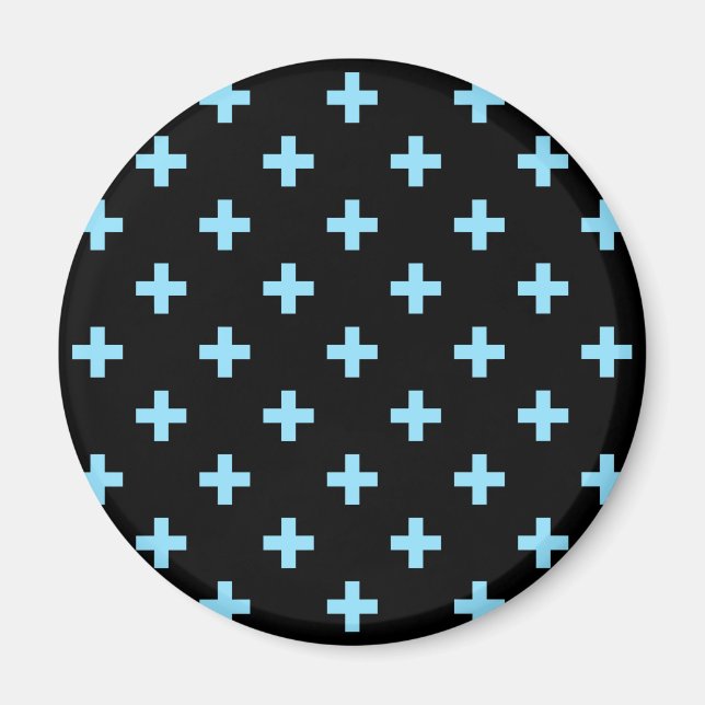 Baby blue polka crosses on black magnet (Front)