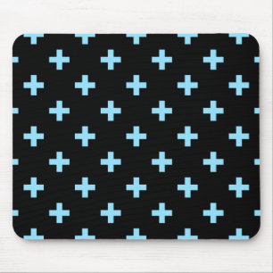 Baby blue polka crosses on black mouse mat