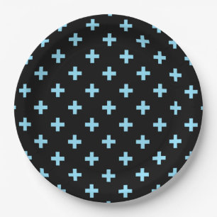 Baby blue polka crosses on black paper plate